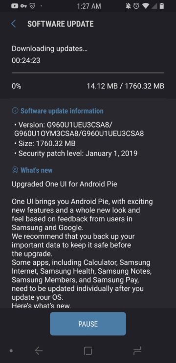Android 9 Pie Is Rolling Out for the Unlocked Samsung Galaxy S9 Android 9 Pie Is Rolling Out for the Unlocked Samsung Galaxy S9