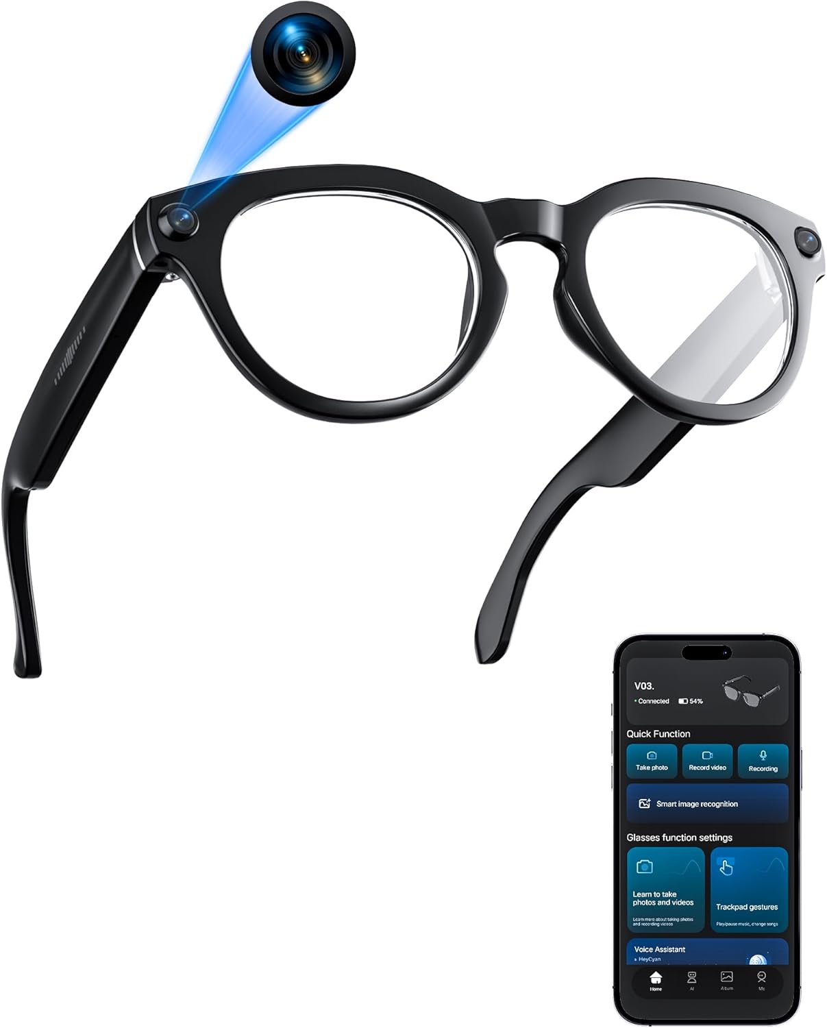 AI Smart Glasses with 8MP Camera, Continuous 12-Min 1200P Video Recording, Real-Time Translation Voice Assistant, Open-Ear Bluetooth Audio for Vlogging, Travel Meetings AI Smart Glasses with 8MP Camera, Continuous 12-Min 1200P Video Recording, Real-Time Translation Voice Assistant, Open-Ear Bluetooth Audio for Vlogging, Travel Meetings