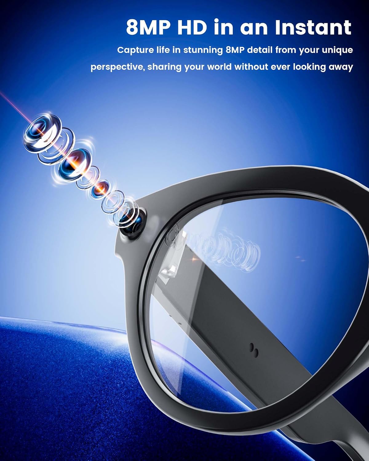 AI Smart Glasses with 8MP Camera, Continuous 12-Min 1200P Video Recording, Real-Time Translation Voice Assistant, Open-Ear Bluetooth Audio for Vlogging, Travel Meetings AI Smart Glasses with 8MP Camera, Continuous 12-Min 1200P Video Recording, Real-Time Translation Voice Assistant, Open-Ear Bluetooth Audio for Vlogging, Travel Meetings